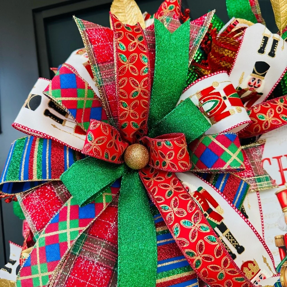 Hand Crafted Nutcracker Holiday Wreath - Red, Green, Gold
